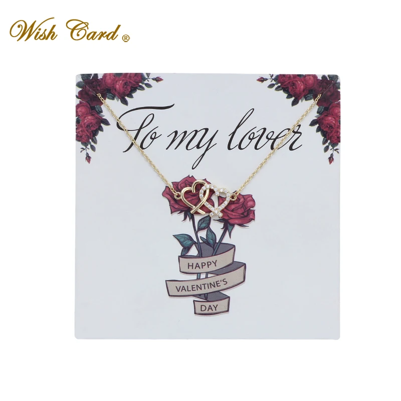 Поздравительная открытка Роза Два сердца любовь Золотой кулон медное ожерелье