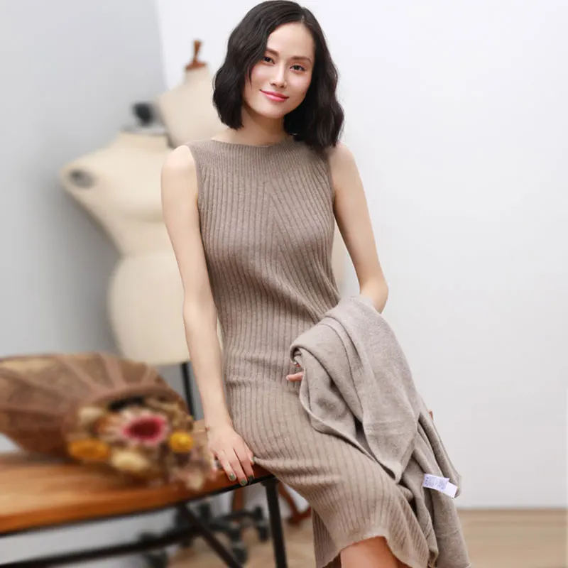 Трикотажное платье из 100% кашемира для женщин 2018 Европейская мода осень