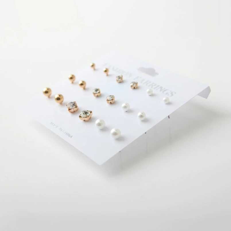2018 New Hot Sale Simple Style Earring Set Water Drill with Pearl Round Stud Earrings for Women Fashion Jewelry SP0488 | Украшения и
