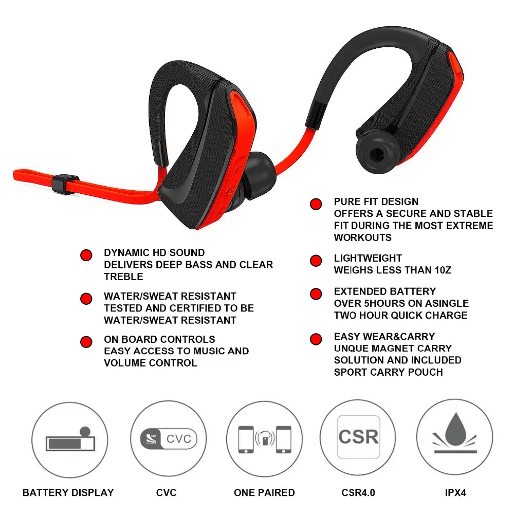 Спортивные bluetooth-наушники, беспроводные эргономичные наушники с защитой от пота, наушники-вкладыши, гарнитура, наушники с шумоподавлением, микрофон, громкая связь