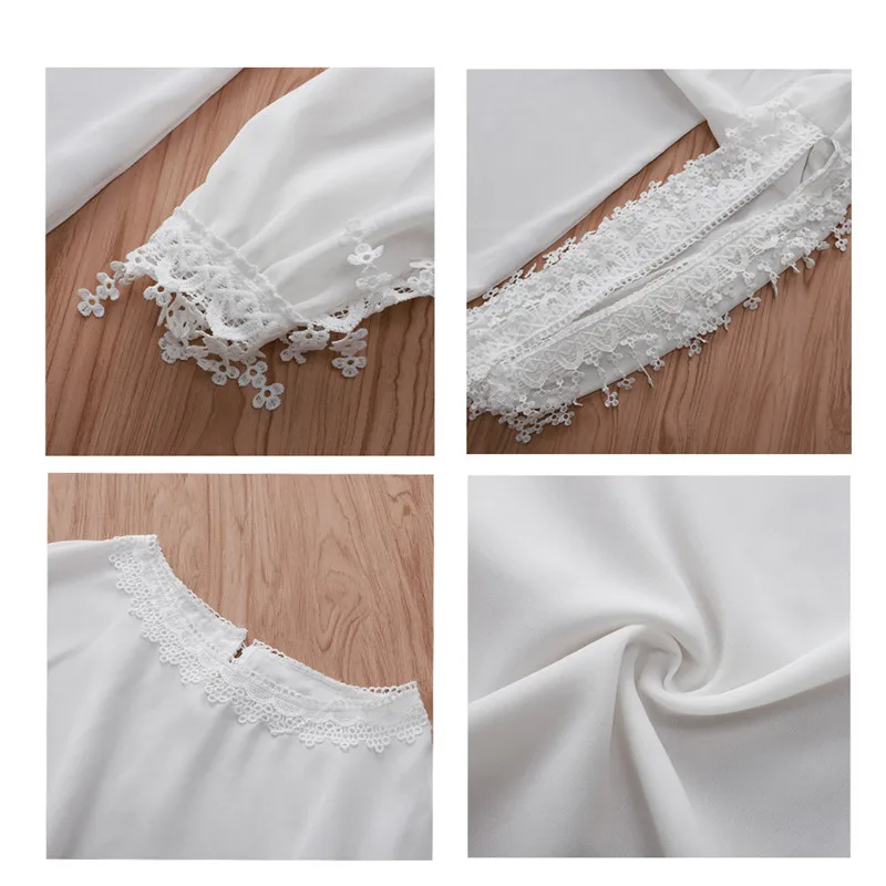 

Fashion Boho Beach Summer Chiffon Womens Tops and Blouses Elegant White Lace Top long Sleeve Loose Blouse Casual blusa feminina