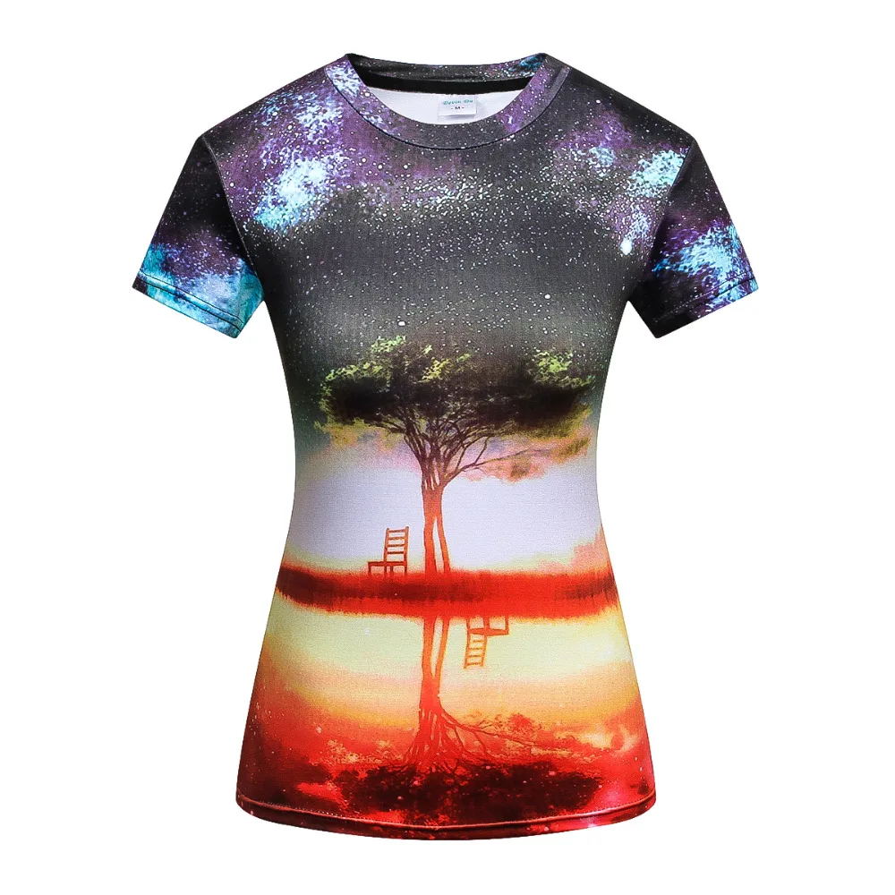 Женская модная футболка с короткими рукавами 3D трехмерным принтом Вечерние елки