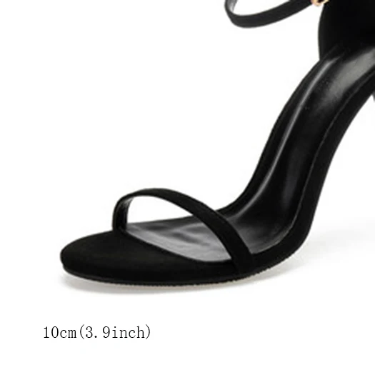 black suede 10cm Туфли-лодочки на высоком каблуке, с ремешком на лодыжке, на шпильке, известный бренд, с открытым носком, золотистые Замшевые женские туфли-Фетиш, экзотические сандалии для танцев, для стриптиза - Цвет: black suede 10cm