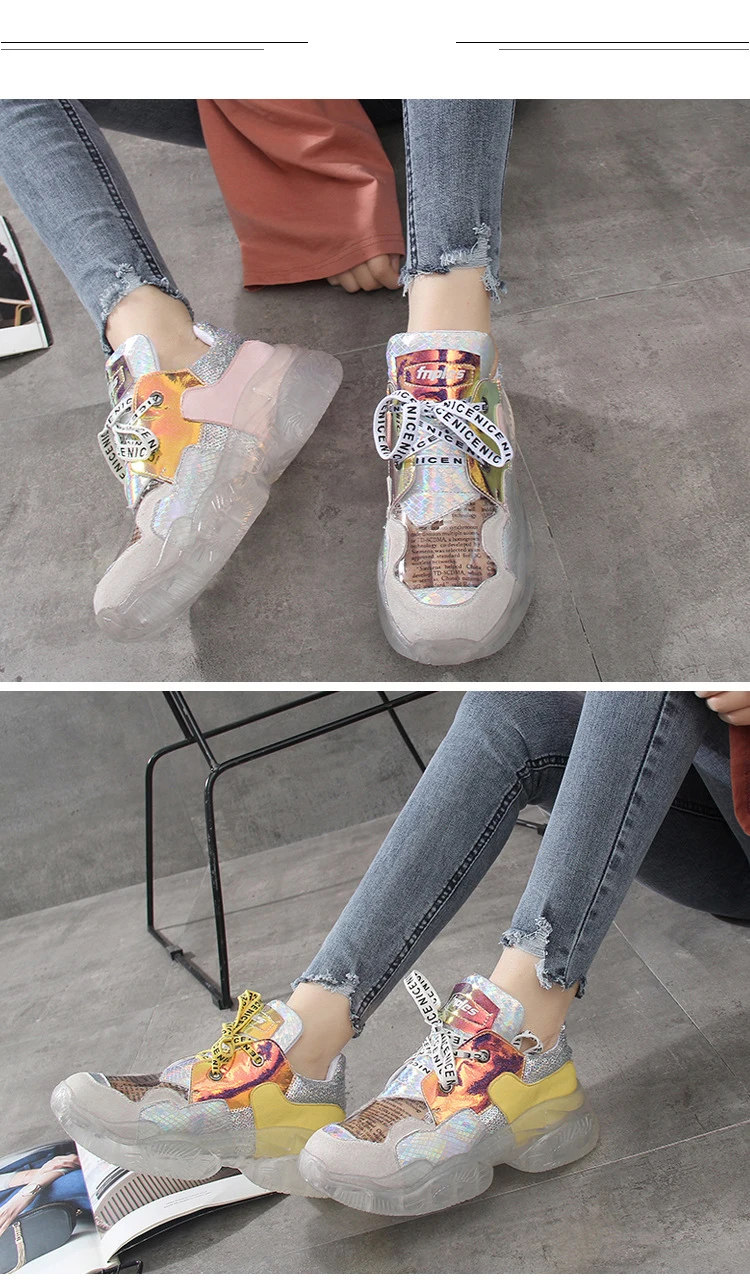Повседневная обувь; женские кроссовки на массивном каблуке; zapatos de mujer; Новинка года; сезон весна; chaussures femme; женская обувь на платформе в стиле пэчворк; Цвет Серебристый
