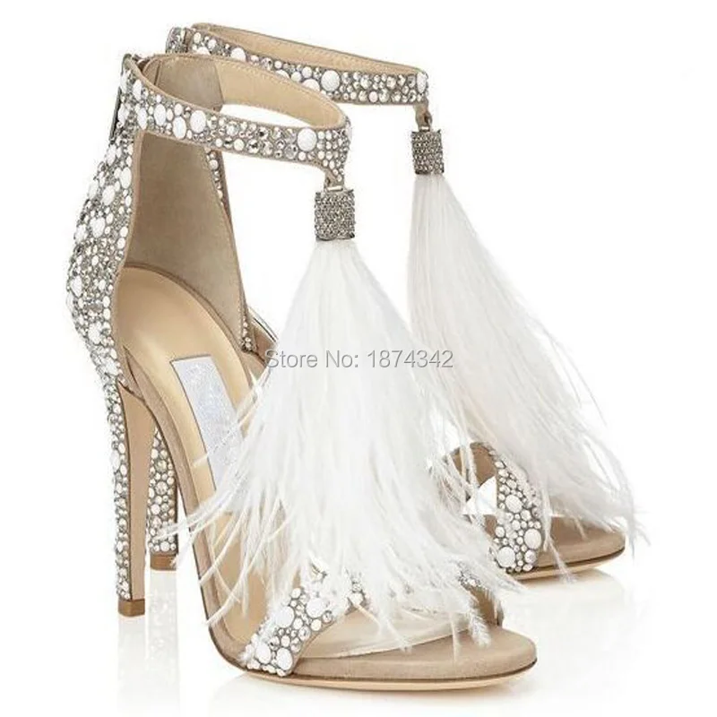 Шикарные женские босоножки со стразами на высоком каблуке с кисточками открытым