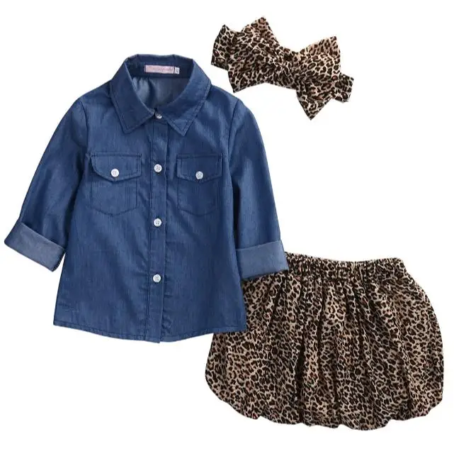 3 шт./комплект детские джинсовые топы и юбка кюлоты с леопардовым