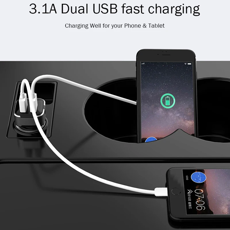 Универсальное автомобильное зарядное устройство Felkin 5V 3.1A с двумя USB светодиодами