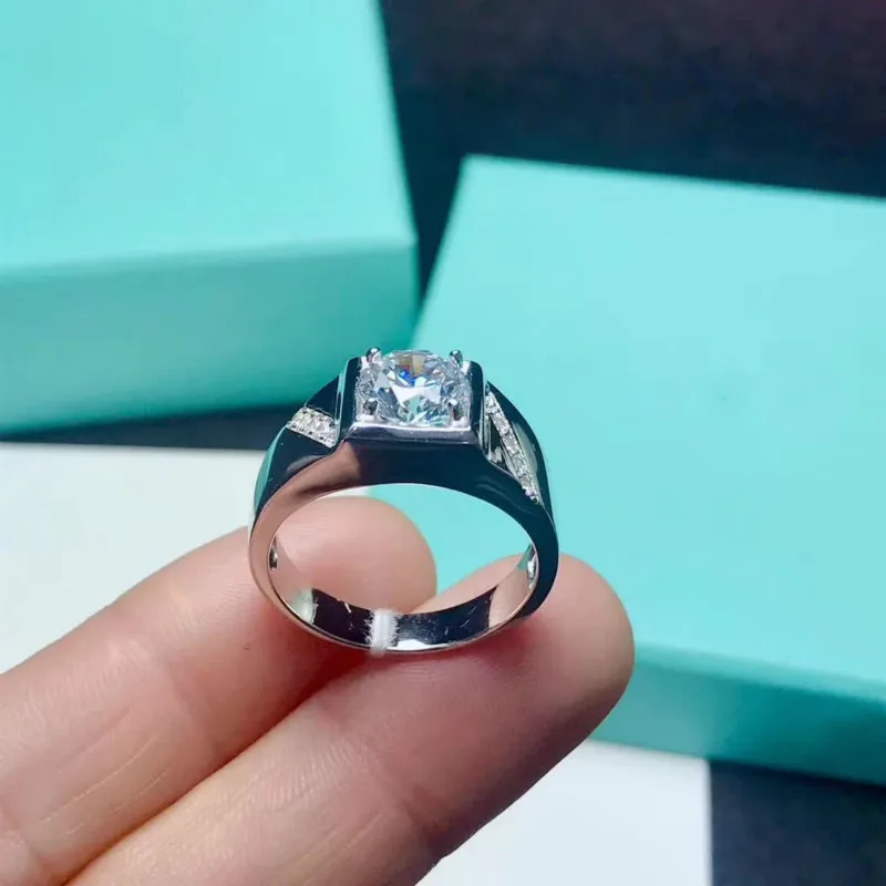 Классический 2ct карат площадь Муассанит Обручение Кольца Мужская стерлингового серебра 925 платиновым покрытием кольца Мужской D Цвет VVS1 ясности