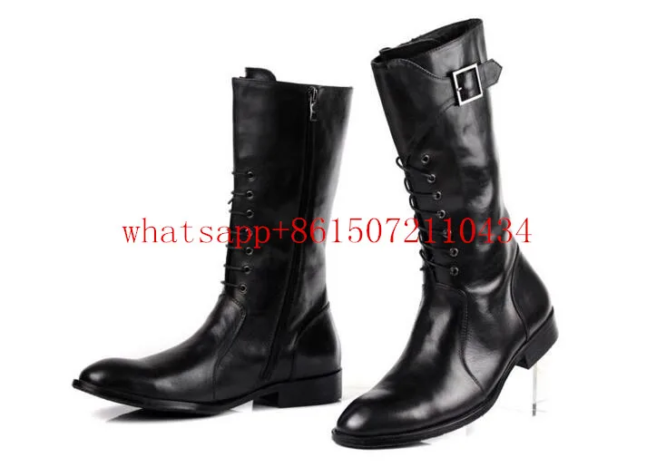 Fashions Retro Black Men Martin Boots Classic Genuine Leather Motorcycle Booties Side Of Zipper Botas Brown Buckle Strap | Обувь