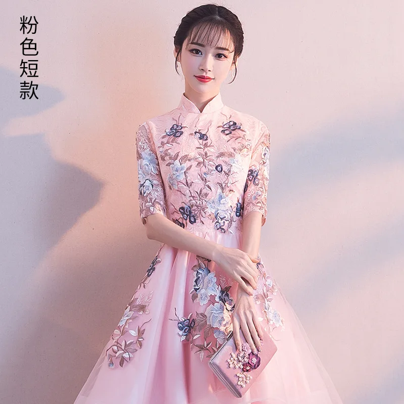 Женское платье Ципао розовое с воротником стойкой размеры S XXL|Чонсамы| |