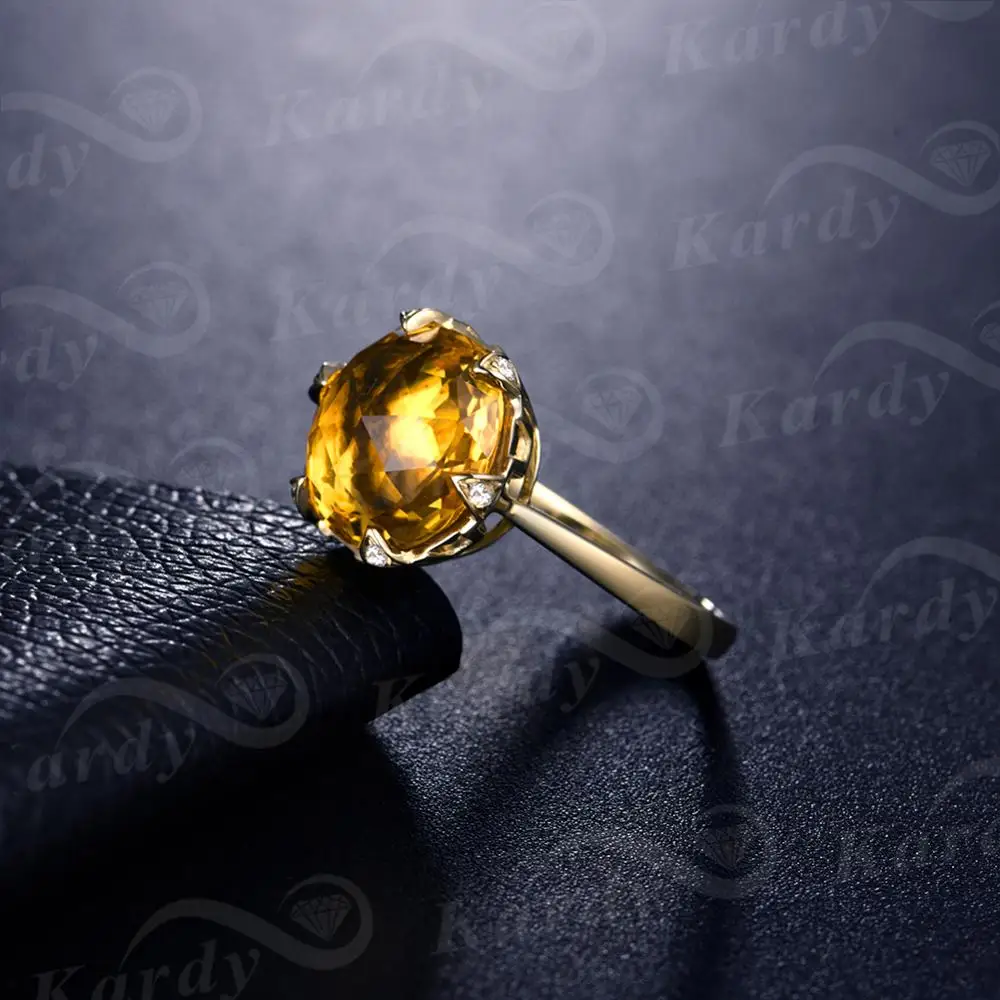 Редкие 7.8ct натуральный цитрин кольцо с Южная Африка алмазы драгоценный камень 14K