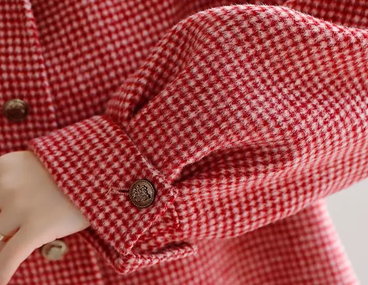 Шерстяная Верхняя одежда Женская длинная 2018 Осень Зима Новая тысяча птиц решетка