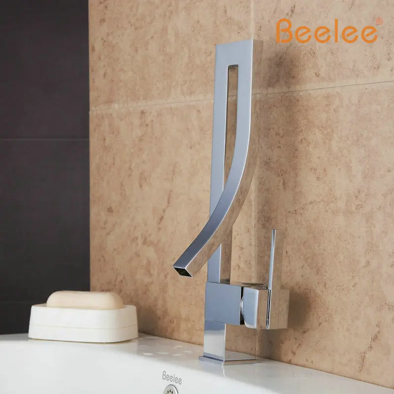 

Beelee Q0722C Unique Desing Single Handle Waterfall Basin Faucet Tap Deck Mounted Brass Hot and Cold Bathroom Faucet