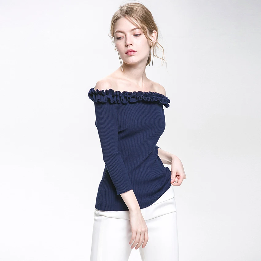 Glouphant Autumn Sexy Slash Neck Top Strapless Sweater Women Blouse Ruched Irregular Off Shoulder Women's Pullover Tops | Женская