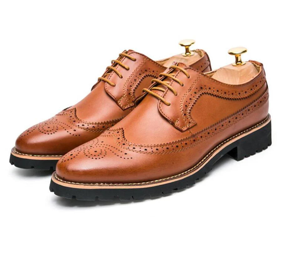 Fashion Great Men Oxfords Black Brown White Yellow PU Leather Leisure Flats Shoes Pointed Toe Carve Lacing Brogue | Обувь