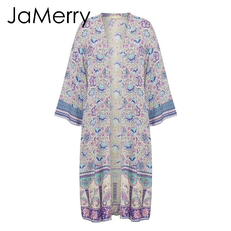 JaMerry Boho Цветочный Принт сокрытия для женщин на лето и весну фиолетовый длинные