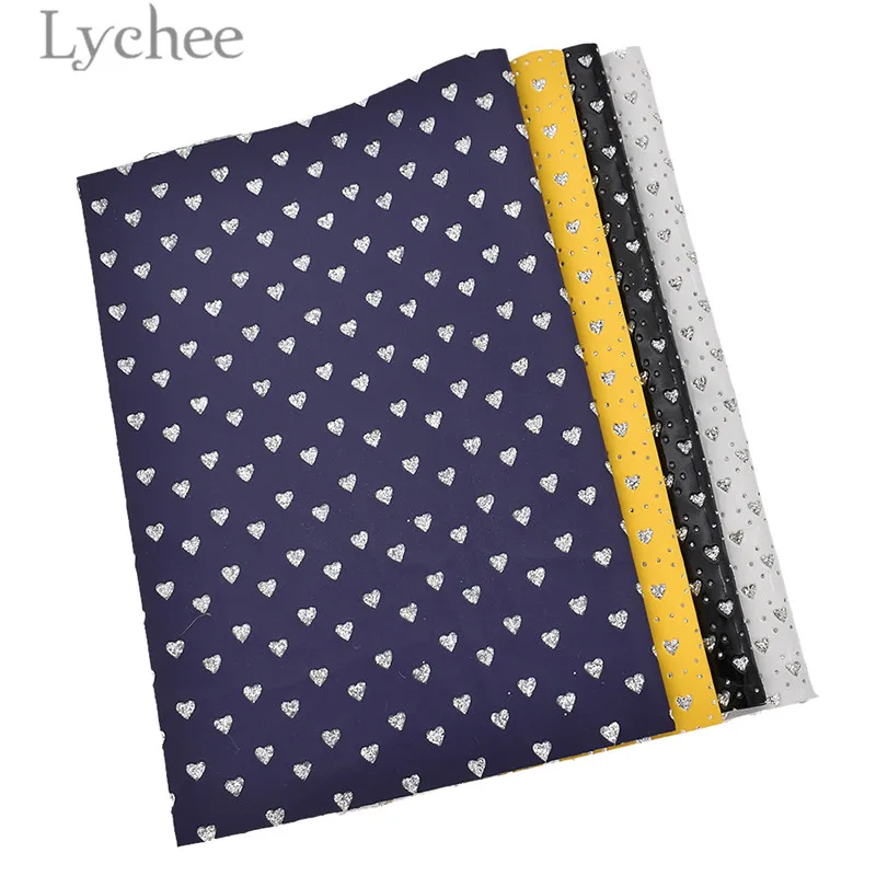 Lychee 1 PC A4 Glitter Heart Embossed PU Leather Fabric High Quality Synthetic DIY Material For Handbag Belts | Дом и сад