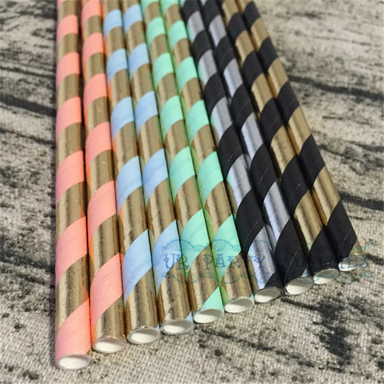 Бесплатная доставка 200 шт Золотая фольга и персиковые розовые бумажные трубочки