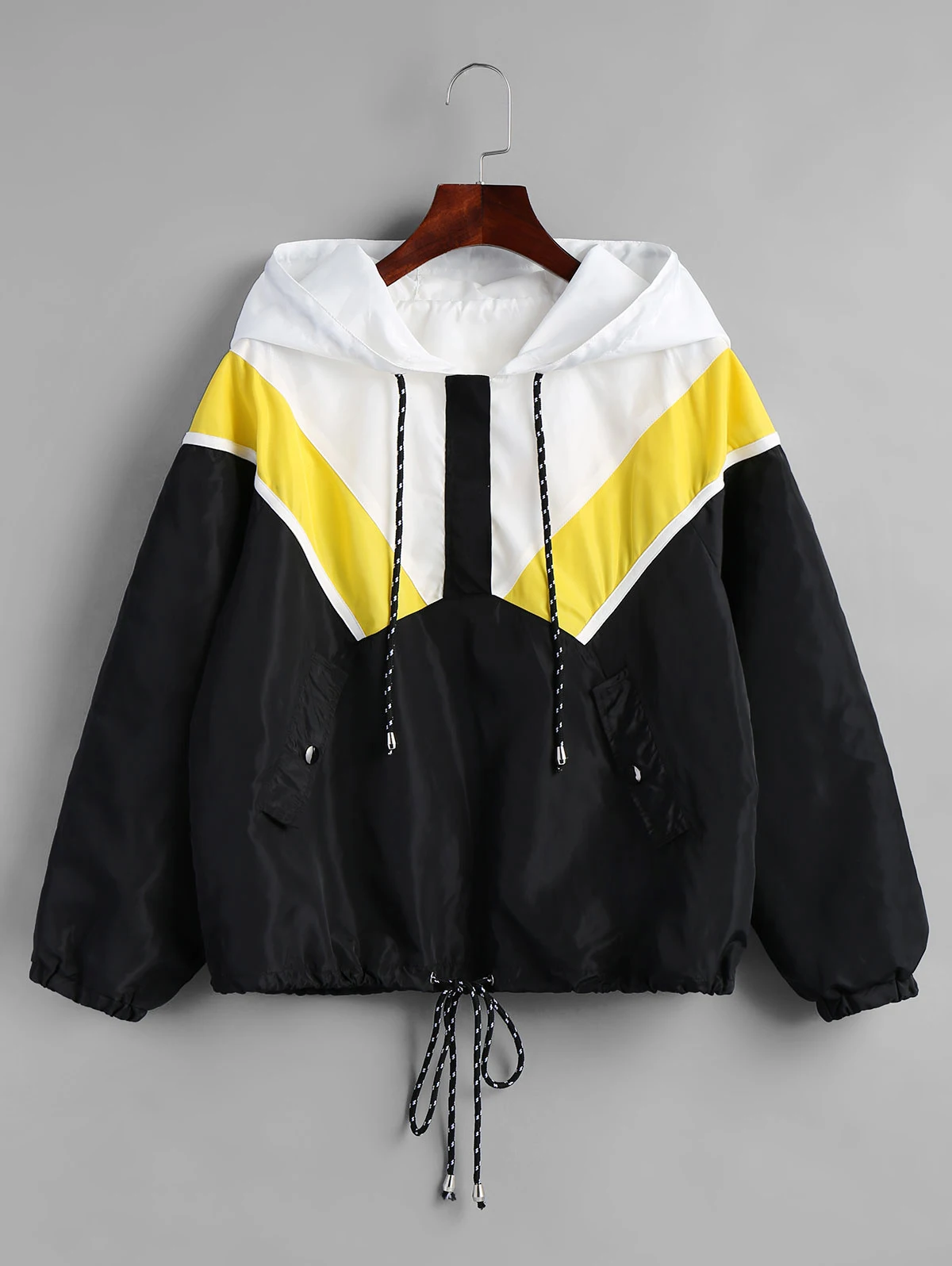 Nice Women Spring Coats Jackets Contrast Half Zip Hooded Windbreaker Outwear College Style Casual Basic | Женская одежда