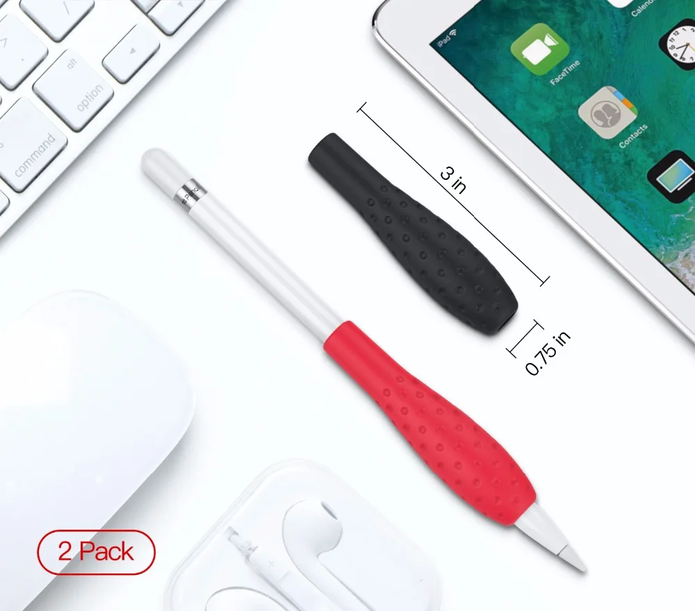 Защитный чехол MoKo Silicone Grip Holder Ergo для Apple Pencil(2 шт. в упаковке, белый и зеленый драгоценный камень, черный и красный