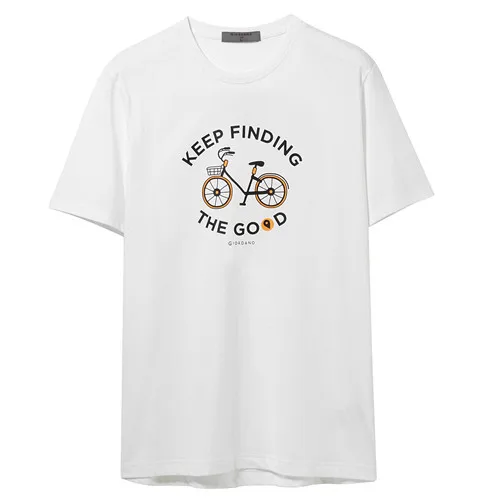 53White Giordano мужская повседневная футболка с круглым воротом и короткими рукавами, имеется печатный рисунок на передней части футболки - Цвет: 53White
