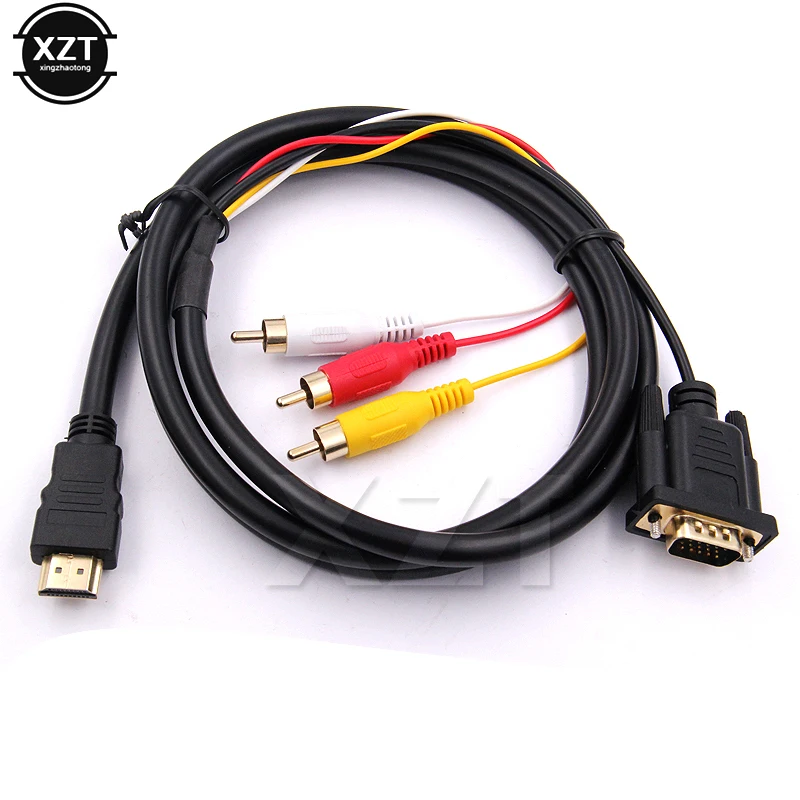  5 шт HD 1080 p для HDTV 5FT разъём HDMI папа VGA HD15 + 3RCA видео/аудио кабель AV золотистые