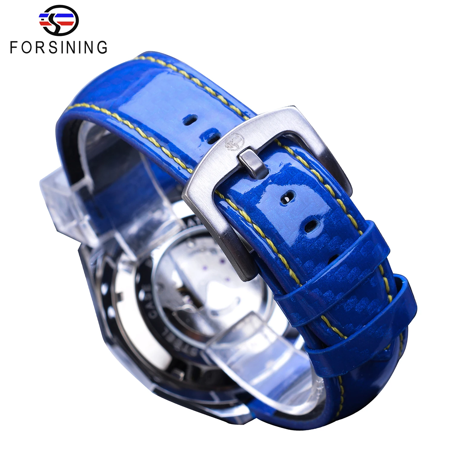 Мужские автоматические часы Forsining Blue модные спортивные с большим циферблатом