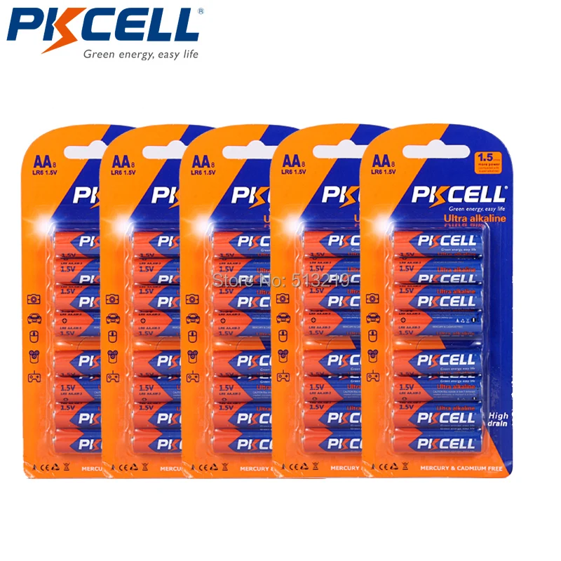 40 шт. щелочные аккумуляторы PKCELL 1 5 в E91 AM3 MN1500 LR6 AA|aa alkaline battery|alkaline batterylr6 aa |