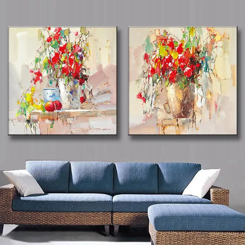 2 шт./компл. абстрактная картина маслом цветок Холст Настенная украшение дома