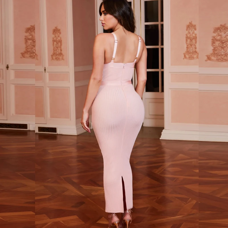 Женское Бандажное платье с оленем Белое Облегающее Клубное макси v-образным