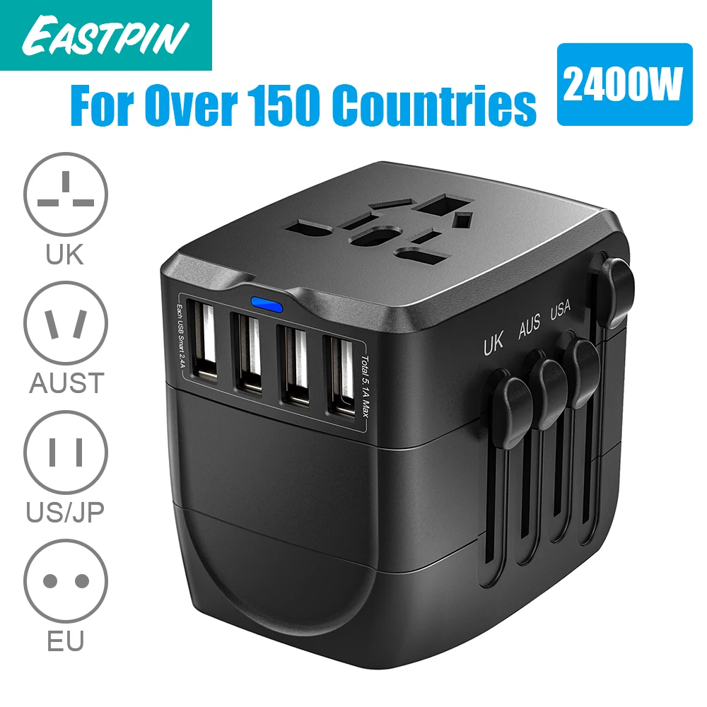 2400 Вт Международный дорожный адаптер питания универсальный 4 порта USB 3 0 для
