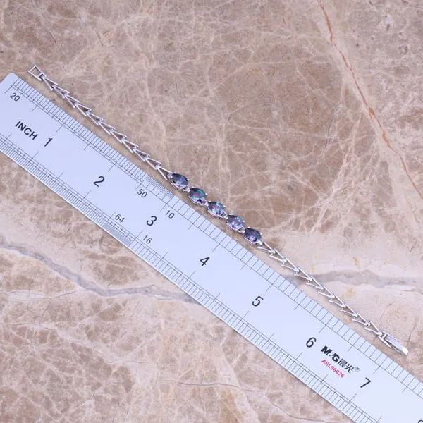 Увлекательный браслет цепочка с радужным кубическим цирконием и посеребренными