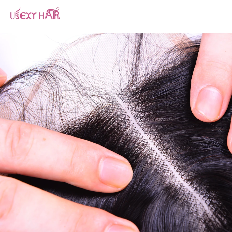 USEXY волосы курчавые переплетения человеческих волос Связки с кружевом Закрытие