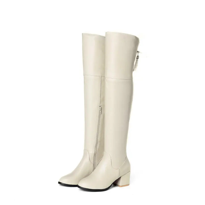 Женские черные сапоги до колена женские ботфорты из искусственной кожи с