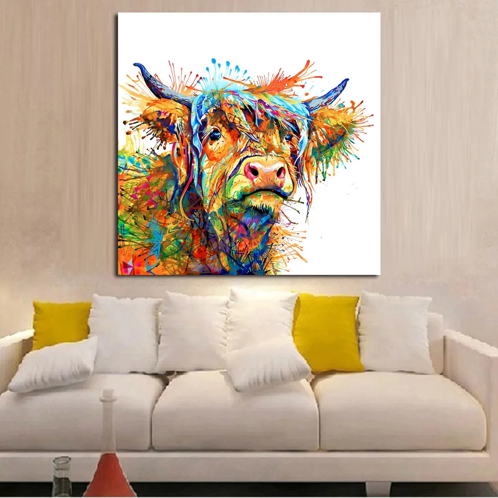 JQHYART абстрактная картина с животным Love To Play Cool Cow Home Decor на стену для гостиной без