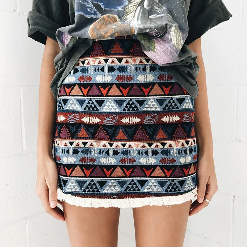 Новая мода лето 2017 Юбки для женщин Для S Boho мини-юбка Обувь девочек пляж