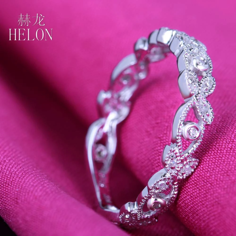 HELON Solid 10 к(417) белое золото 0.15ct природных алмазов кольцо арт-деко Milgrain обручение Свадебные для женщин модные ювелирные изделия