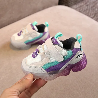 Purple Г. новая весенняя детская обувь мягкие Нескользящие сетчатые дышащие детские кроссовки для малыша для мальчиков и девочек - Цвет: Purple