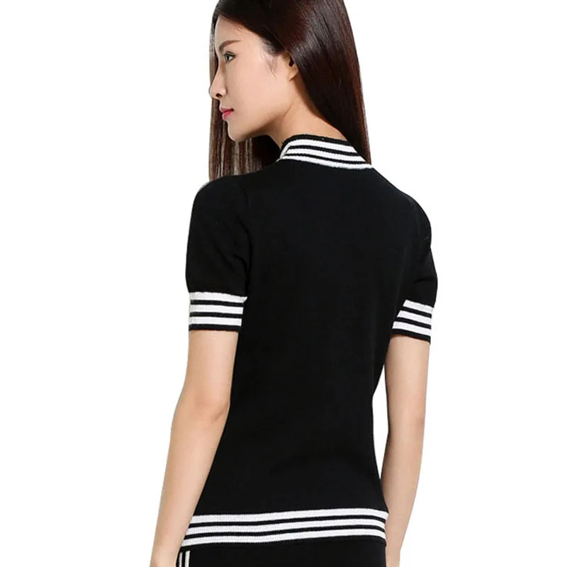 Свитер женский с коротким рукавом однотонный облегающий пуловер из смеси хлопка