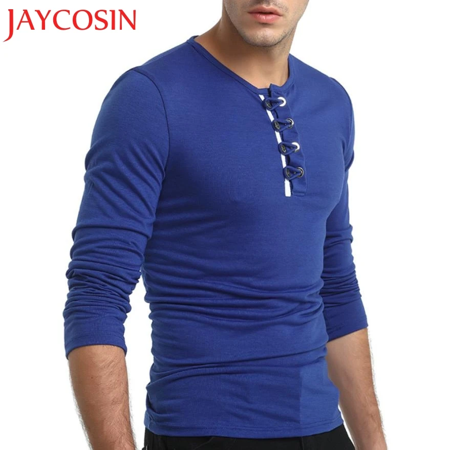 JAYCOSIN 2018 Мужская Осенняя однотонная кофта с длинным рукавом пуговица для пуловера