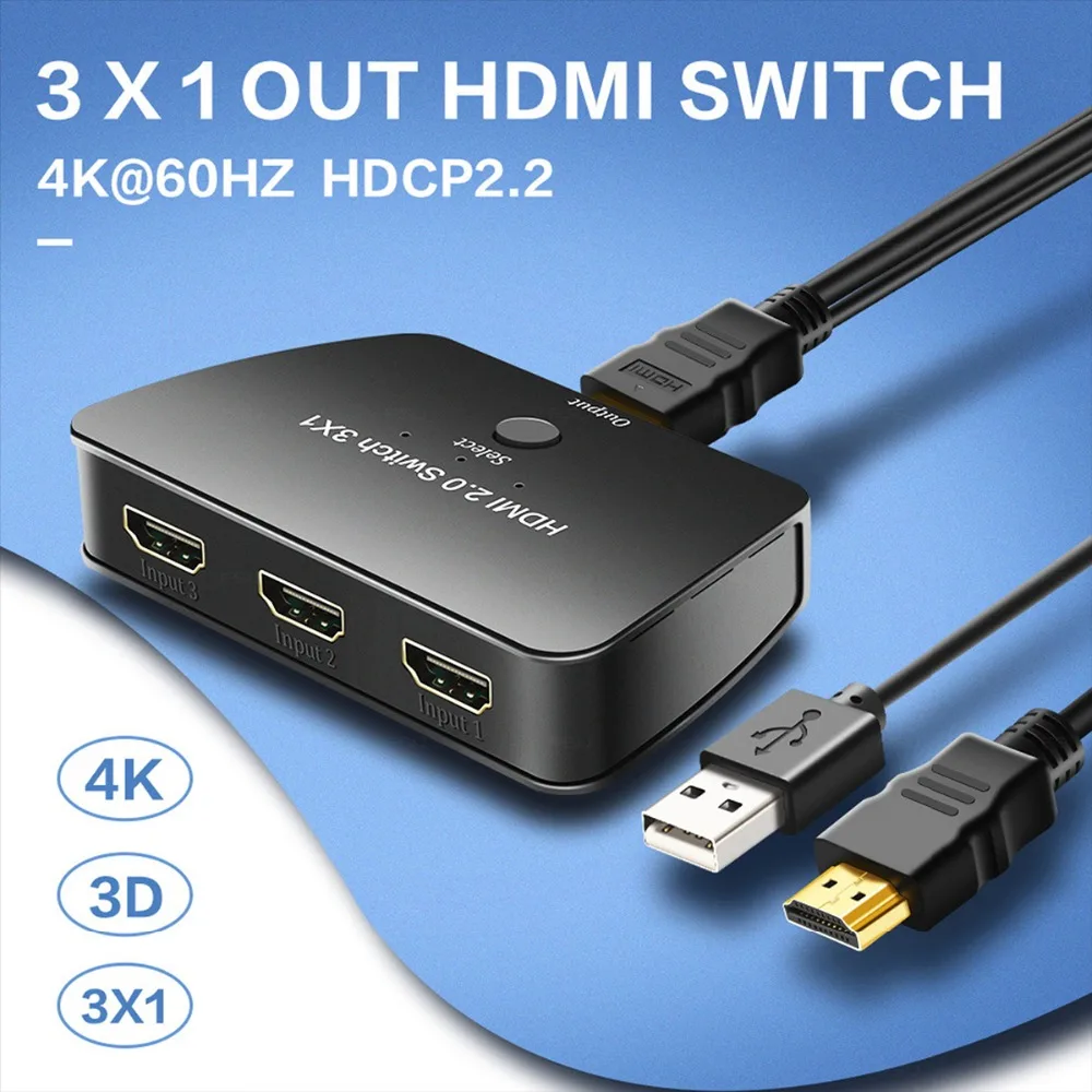 HDMI коммутатор 3X1 atolla 3 порта 2 0 переключатель 4K коробка высокого разрешения видео