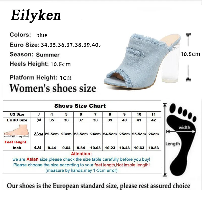 Eilyken/Новинка года; сезон лето; синие джинсовые шлепанцы на прозрачном каблуке; обувь сандалии тапочки для женщин; размеры 34-40