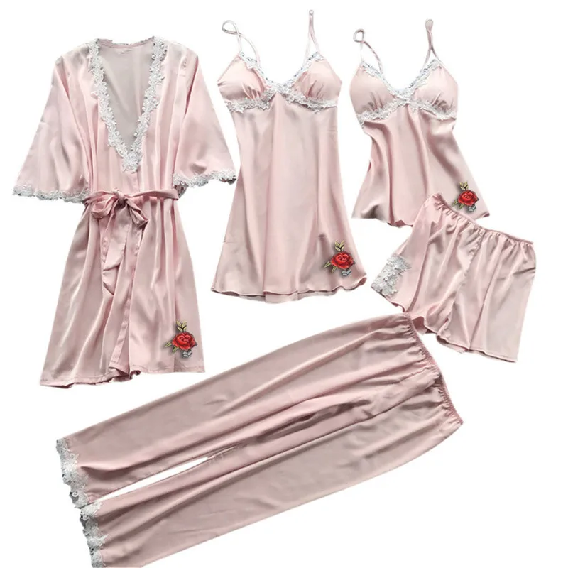F 5PC Suit Women Sexy Nightwear Underwear Babydoll Sleepwear Dress 5PC Suit - Цвет: F