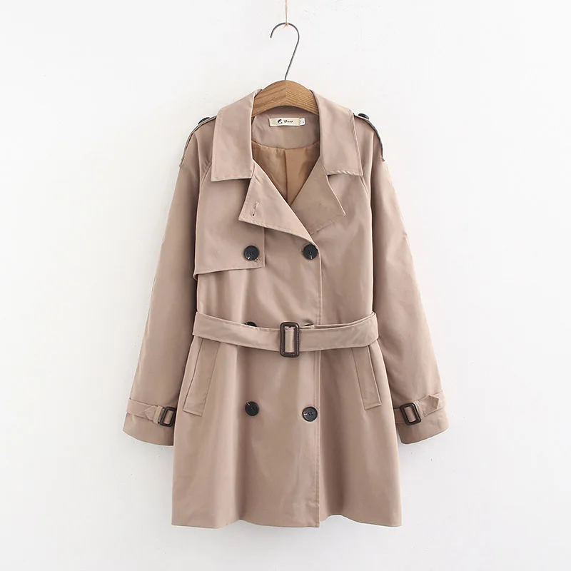 

Spring New Designer 2019 Large Size Women's Jacket Plus Fertilizer Increase Double-breasted Belt Long Section Ladies Windbreaker