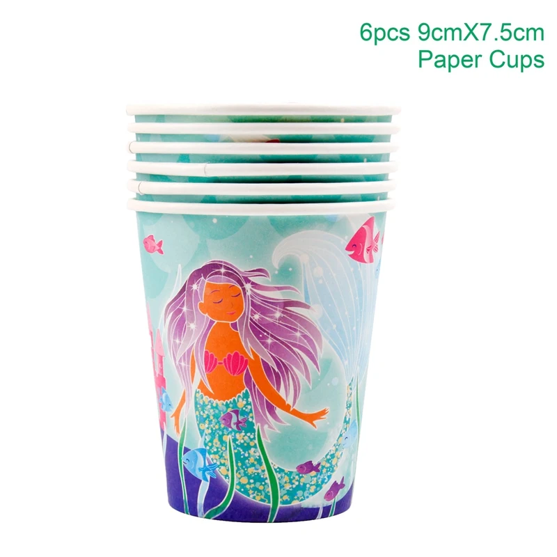 Paper Cup 6pcs Вечерние принадлежности в стиле Русалочки, украшение в виде Русалочки для дня рождения, украшения для детей, украшения для дня рождения, свадьбы - Цвет: Paper Cup 6pcs
