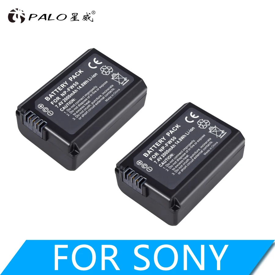PALO 2 шт. 2000 мАч фонарь NP FW50 аккумулятор для Sony Альфа a5000 a6000 7 a7II|Цифровые