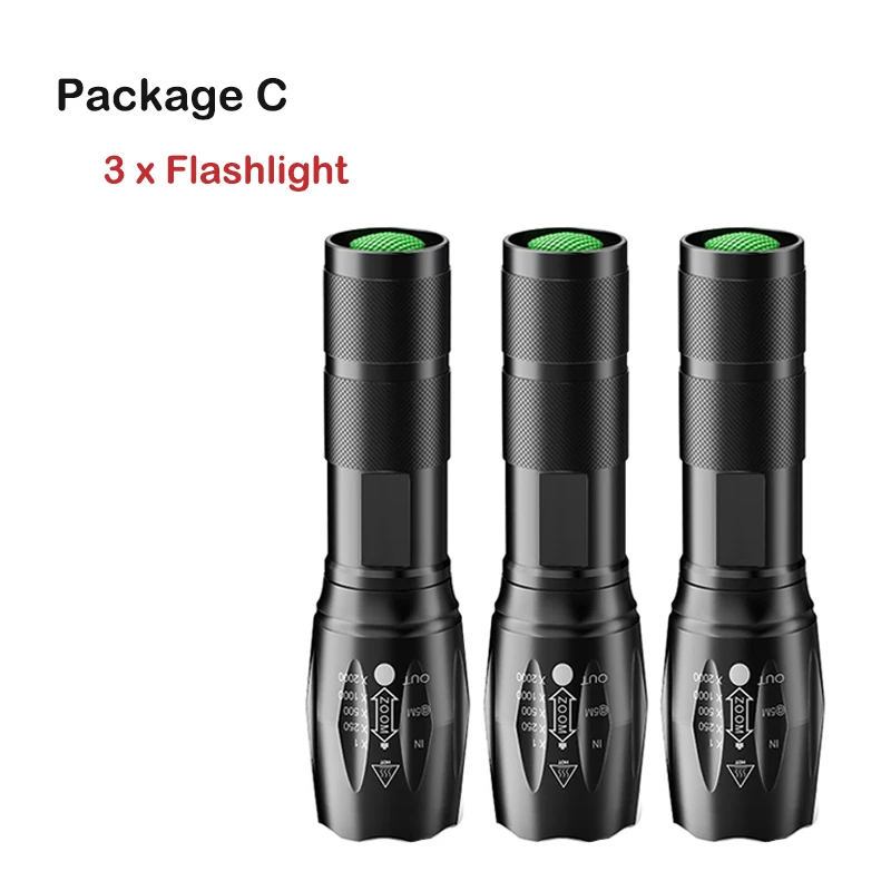Package C 1/2/3/5 шт./лот мощный светодиодный фонарик 10000 люмен cree xml l2 t6 5 режимов Масштабируемые светодиодные фонари для езды на велосипеде, для кемпинга, охоты - Испускаемый цвет: Package C