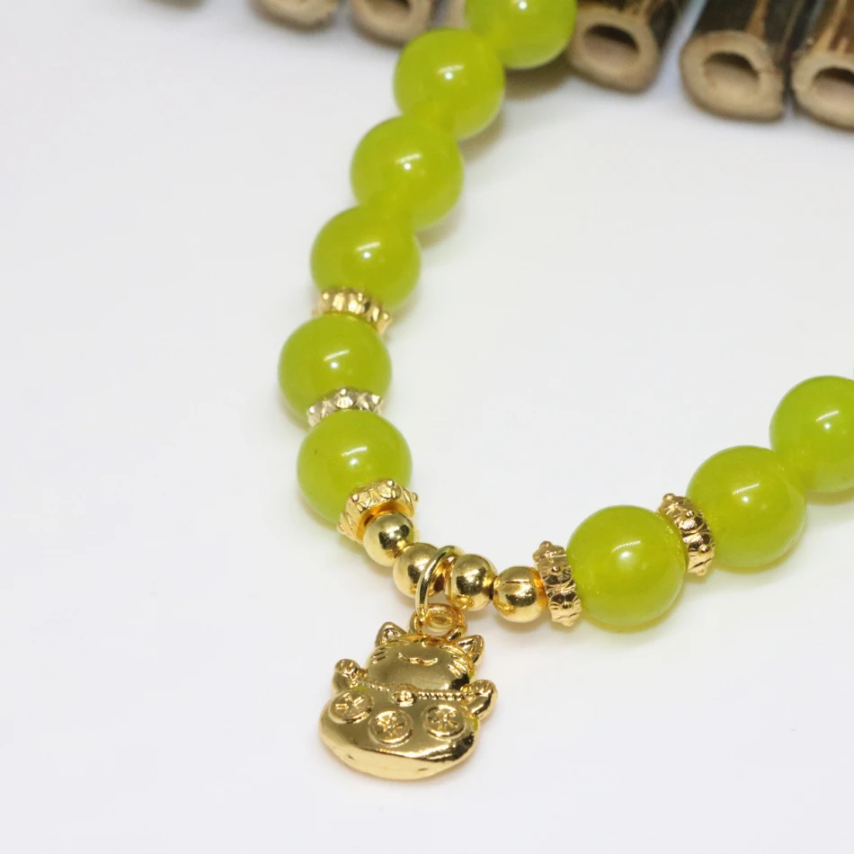 High grade gold color accessories olive green jade chalcedony 8mm round beads fashion women bracelet jewelry 7.5inch B2065|bracelet jewelry|womens