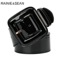 rainie sean wide belt female dress belts patent leather genuine cowhide black elegant french luxury designer women waist belt