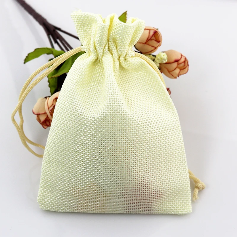 

Wholesale 100pcs Beige Custom Jute Bag And Linen Storage Bag Candy Gift Jewelry Packing Pouches 10*14cm For Promotion